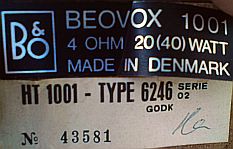 plaque B&O Beovox 1001